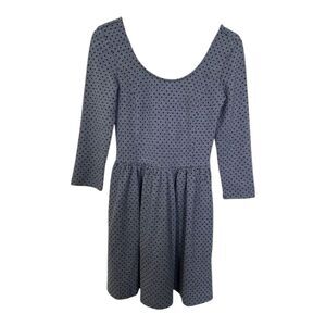 Frenchi 3/4 Sleeve Black And Grey Polka Dot Dress S